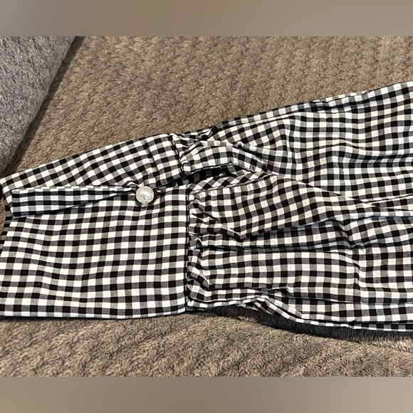Zara Basic Plaid Gingham Babydoll Off The Shoulder Top - Picture 5 of 6